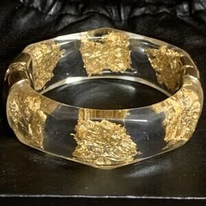 Chico's Bracelet Clear Lucite with Gold Foil & Gold Hinge Closure